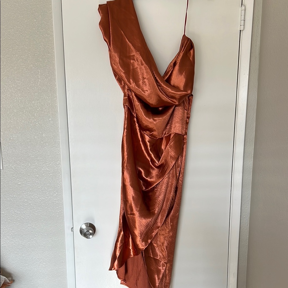 ASOS Brown Asymmetrical Ruched Cocktail Dress